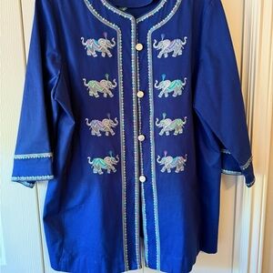 Bob Mackie Elephant Royal Blue Wearable Art Designer Jacket 1X